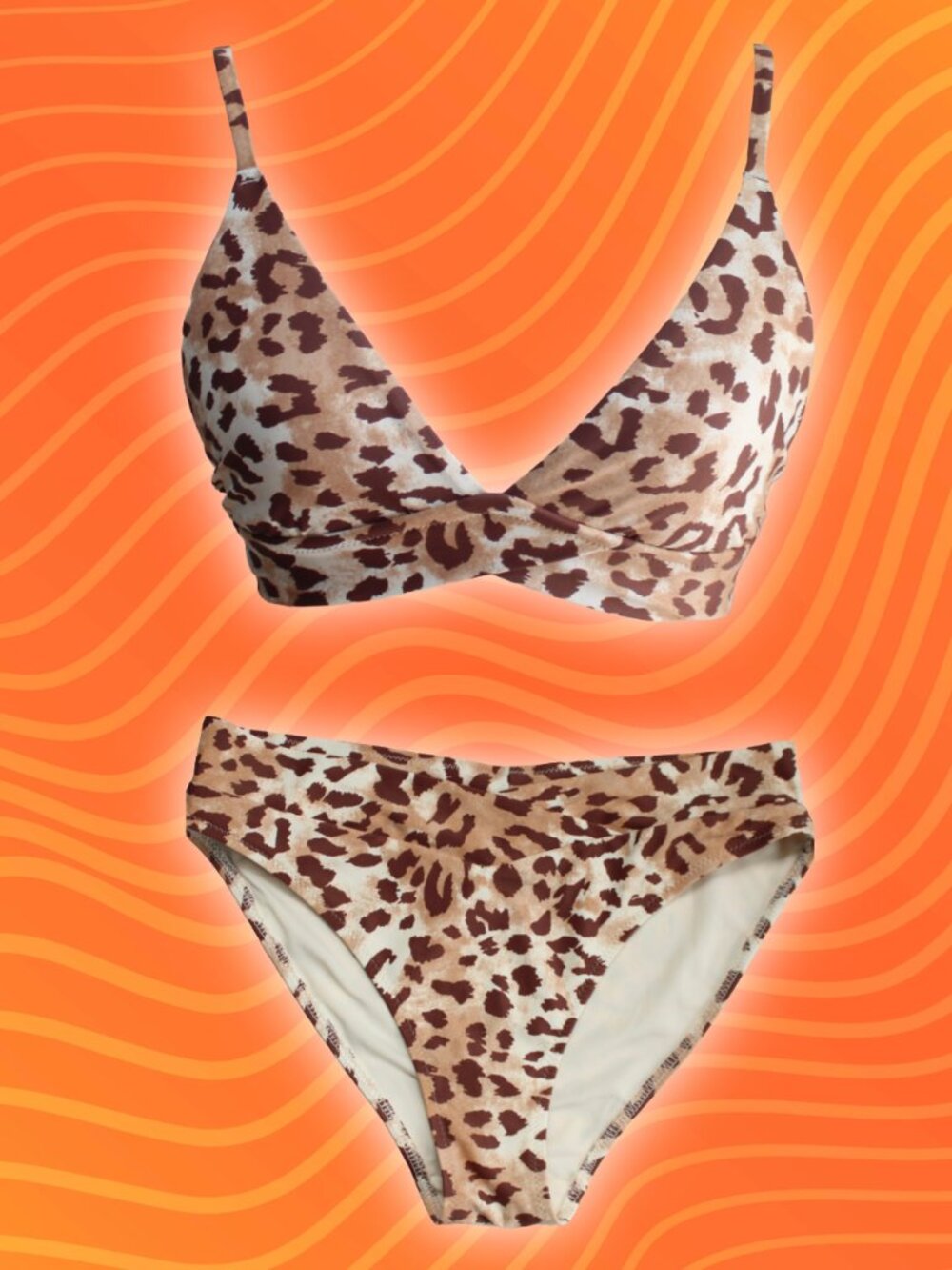 Aerie Leopard Crossover Bikini Bottom & Bikini Top Beach Dune Brown Size Small